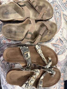 Outwoods Brown Suede Buckle Sandals | Brown + Snake Print Pair size 7 2pair